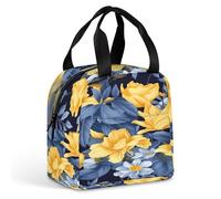 Borsa per il pranzo per donne e uomini, con base blu gialla con stampa floreale, borsa termica per il pranzo, borsa termica riutilizzabile