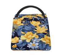 Borsa per il pranzo per donne e uomini, con base blu gialla con stampa floreale, borsa termica per il pranzo, borsa termica riutilizzabile