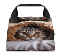 Borsa per il pranzo per donne e uomini, con stampa di gatti sotto la coperta, borsa termica per il pranzo, borsa termica riutilizzabile