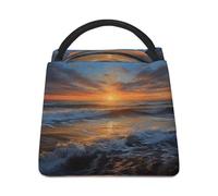 Borsa per il pranzo per donne e uomini, con stampa di paesaggio marino al tramonto, borsa termica per il pranzo, borsa termica riutilizzabile