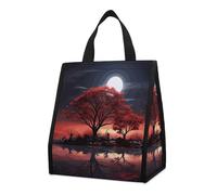 Borsa per il pranzo per donne e uomini, graziosa scatola termica per il pranzo, riutilizzabile, portatile, con albero rosso, lago, luna, borsa per il pranzo, per lavoro, ufficio, viaggi