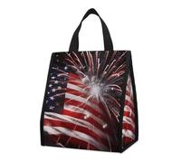 Borsa per il pranzo per donne e uomini, graziosa scatola termica per il pranzo, riutilizzabile, portatile, con bandiera americana, fuochi d'artificio, borsa tote per lavoro, ufficio, viaggi