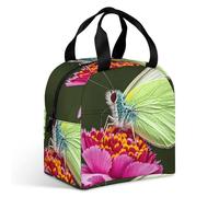 Borsa per il pranzo per donne e uomini, isolata, con farfalla e garofano, contenitori per il pranzo riutilizzabili
