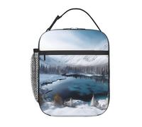 Borsa per il pranzo per donne e uomini, riutilizzabile, isolata, borsa termica per il pranzo, montagne invernali, scena innevata, a prova di perdite, portatile, contenitore per il pranzo per picnic e