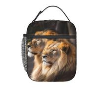 Borsa per il pranzo per donne e uomini, riutilizzabile, isolata, borsa tote per il pranzo, due leoni, a tenuta stagna, portatile, contenitore per il pranzo per picnic e viaggi