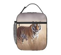 Borsa per il pranzo per donne e uomini, riutilizzabile, isolata, con tigre che cammina nel prato, a prova di perdite, portatile, contenitore per il pranzo per picnic e viaggi