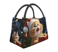 Borsa per il pranzo per donne, uomini e adulti, riutilizzabile, isolata, a prova di perdite, graziosa borsa termica per il pranzo, con gatto carino cantare canti natalizi contenitore per il pranzo per