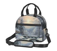 Borsa per il pranzo per uomini e donne, con scena invernale sulla neve, isolata, con tracolla regolabile, riutilizzabile, a prova di perdite, contenitore per il pranzo per ufficio, picnic, viaggi