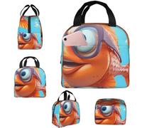 Borsa per il pranzo per uomini e donne, isolata, a forma di pesce con vetro solare, borsa per il pranzo per lavoro, borsa per il pranzo con tasche laterali