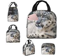 Borsa per il pranzo per uomini e donne, isolata, con leopardo delle nevi, borsa per il pranzo, borsa per il pranzo da lavoro, con tasche laterali