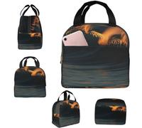 Borsa per il pranzo per uomini e donne, isolata, con motivo onde al crepuscolo, borsa per il pranzo da lavoro, con tasche laterali
