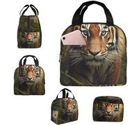 Borsa per il pranzo per uomini e donne, isolata, motivo tigre nella giungla, borsa per il pranzo da lavoro, con tasche laterali