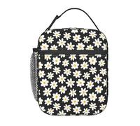 Borsa per il pranzo portatile con chiusura a cerniera riutilizzabile, a prova di perdite, per lavoro, ufficio, picnic, motivo: margherita bianca nera