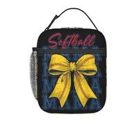 Borsa per il pranzo portatile isolata di grande capacità per la mamma di Softball, con tasca esterna in rete e cerniera, per il giorno della partita di Softball Bow.