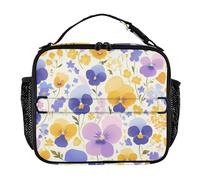 Borsa per il pranzo resistente all'acqua, per adulti, mantiene il cibo caldo, borse isolate per scuola, lavoro, attività all'aperto, fiori viola e arancioni del pensiero