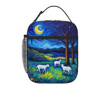 Borsa per il pranzo riutilizzabile, a prova di perdite, portatile, isolata, per picnic, ufficio, escursionismo, pesca, con scritta "Pecora al chiaro di luna in "