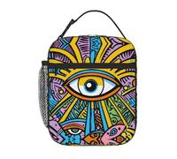 Borsa per il pranzo riutilizzabile, a prova di perdite, portatile, isolata, per picnic, ufficio, escursionismo, pesca, con scritta "Occhio che tutto vede" colorata