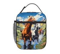 Borsa per il pranzo riutilizzabile, a prova di perdite, portatile, isolata, per picnic, ufficio, escursionismo, pesca, con paesaggio montano di cavalli al galoppo