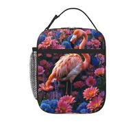Borsa per il pranzo riutilizzabile, a prova di perdite, portatile, isolata, per picnic, ufficio, escursionismo, pesca, con motivo a campo di fiori di fenicottero rosa vibrante