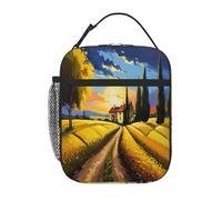 Borsa per il pranzo riutilizzabile, a prova di perdite, portatile, isolata, per picnic, ufficio, escursionismo, pesca, con risaie al tramonto del Mediterraneo