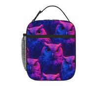 Borsa per il pranzo riutilizzabile al neon con gufi del fumetto per picnic