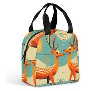 Borsa per il pranzo riutilizzabile arancione con cervi in stile cartone animato per donne e uomini, a prova di perdite, borsa termica per il pranzo, borsa per il pranzo, borsa per il pranzo, per