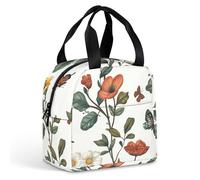 Borsa per il pranzo riutilizzabile, con fiori e farfalle, isolata, per donne e uomini, a prova di perdite, borsa per il pranzo, borsa per il pranzo, borsa per il pranzo, per lavoro, viaggi, ufficio