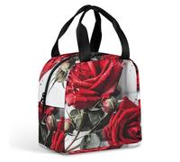 Borsa per il pranzo riutilizzabile, con fiori rossi, isolata, per donne e uomini, a prova di perdite, borsa per il pranzo, borsa per il pranzo, borsa per il pranzo, per lavoro, viaggi, ufficio, picnic