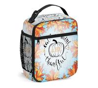 Borsa per il pranzo riutilizzabile con scritta in inglese, parole per il Ringraziamento, foglie autunnali, piccola scatola per il pranzo per uomini e donne, borsa per il pranzo portatile isolata per a