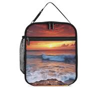 Borsa per il pranzo riutilizzabile isolata per donne e uomini, a prova di perdite, borsa termica per acqua di mare, crepuscolo, spiaggia, tramonto, portatile, per adulti, piccola borsa per il pranzo