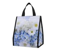 Borsa per il pranzo riutilizzabile, isolata, per donne e uomini, a prova di perdite, con bellissimi fiori bianchi e blu, portatile, per adulti, piccola borsa per il pranzo, per ufficio, lavoro, picnic