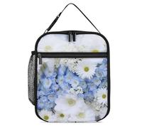 Borsa per il pranzo riutilizzabile, isolata, per donne e uomini, a prova di perdite, con bellissimi fiori bianchi e blu, portatile, per adulti, piccola borsa per il pranzo, per ufficio, lavoro, picnic