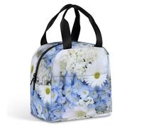 Borsa per il pranzo riutilizzabile, isolata, per donne e uomini, a prova di perdite, con bellissimi fiori bianchi e blu, portatile, per adulti, piccola borsa per il pranzo, per ufficio, lavoro, picnic