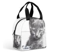Borsa per il pranzo riutilizzabile isolata per donne e uomini, borsa termica a prova di perdite, gatto accanto alla confezione regalo, portatile, per adulti, piccola borsa per il pranzo per ufficio