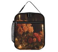 Borsa per il pranzo riutilizzabile isolata per donne e uomini, borsa termica a tenuta stagna, ci sono rose sul tavolo, portatile, per adulti, piccola borsa per il pranzo, per ufficio, lavoro, picnic