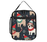 Borsa per il pranzo riutilizzabile isolata per donne e uomini, borsa termica a tenuta stagna, con cane di buon Natale, portatile, per adulti, piccola borsa per il pranzo, per ufficio, lavoro, picnic