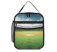 Borsa per il pranzo riutilizzabile isolata per donne e uomini borsa termica a tenuta stagna verde campo da baseball sfondo portatile per adulti piccola borsa per il pranzo per ufficio, lavoro, picnic