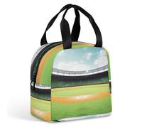 Borsa per il pranzo riutilizzabile isolata per donne e uomini borsa termica a tenuta stagna verde campo da baseball sfondo portatile per adulti piccola borsa per il pranzo per ufficio, lavoro, picnic