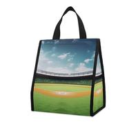 Borsa per il pranzo riutilizzabile isolata per donne e uomini borsa termica a tenuta stagna verde campo da baseball sfondo portatile per adulti piccola borsa per il pranzo per ufficio, lavoro, picnic