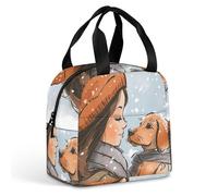 Borsa per il pranzo riutilizzabile Lady Holding Dog Insulated Lunch Box per donne uomini a prova di perdite Cooler Lunch Tote Bag Borsa per il pranzo per lavoro, viaggi, ufficio, picnic