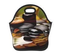 Borsa per il pranzo riutilizzabile per le donne Borsa termica per il pranzo da uomo a prova di perdite Pietre e olio spa sul legno vicino a uno stagno Borsa per il pranzo di grande capacità Borsa