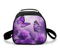Borsa per il pranzo riutilizzabile per le donne Borsa termica per il pranzo da uomo Lunch box viola fiore farfalle borsa termica per il pranzo contenitore per il pranzo a prova di perdite per il