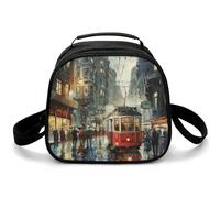 Borsa per il pranzo riutilizzabile per le donne Borsa termica per il pranzo da uomo Tram rosso sotto la pioggia Borsa termica per il pranzo a tenuta stagna Contenitore per il pranzo per il lavoro