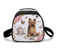 Borsa per il pranzo riutilizzabile per le donne Borsa termica per il pranzo per gli uomini Lunch box Yorkshire Terrier Tea Party Farfalle Rose Borsa termica per il pranzo a prova di perdite