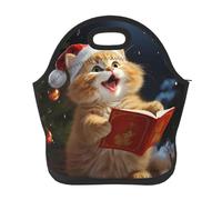 Borsa per il pranzo riutilizzabile per le donne isolata per il pranzo da uomo a prova di perdite carino gatto canta canti natalizi borsa per il pranzo grande capacità borsa termica per ufficio, viaggi