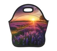 Borsa per il pranzo riutilizzabile per le donne isolata per il pranzo da uomo a prova di perdite Prato di lavanda al tramonto Primavera Borsa tote per il pranzo di grande capacità Borsa termica per