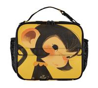 Borsa per il pranzo riutilizzabile resistente all'acqua espandibile Lunch Box Tracolla regolabile Borsa per il pranzo rettangolare per picnic Escursionismo CampingSimple Art Monkey Giallo