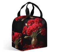 Borsa per il pranzo romantica con garofano, grande capacità, a prova di perdite, isolata, per donne e uomini, borsa termica portatile per ufficio, viaggi e picnic