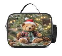 Borsa per il pranzo staccabile, borsa per il pranzo con stampa di albero di Natale con orso, grande borsa per il pranzo, riutilizzabile per adulti