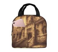 Borsa per il pranzo, stile vintage, con castello medievale, isolata, portatile, borsa da picnic, borsa da lavoro, borsa per conservare la freschezza del campeggio